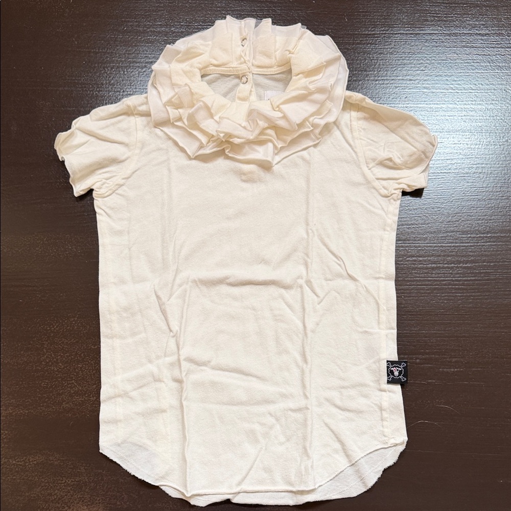 nununu Cream Short-Sleeve Ruffle Neck Top